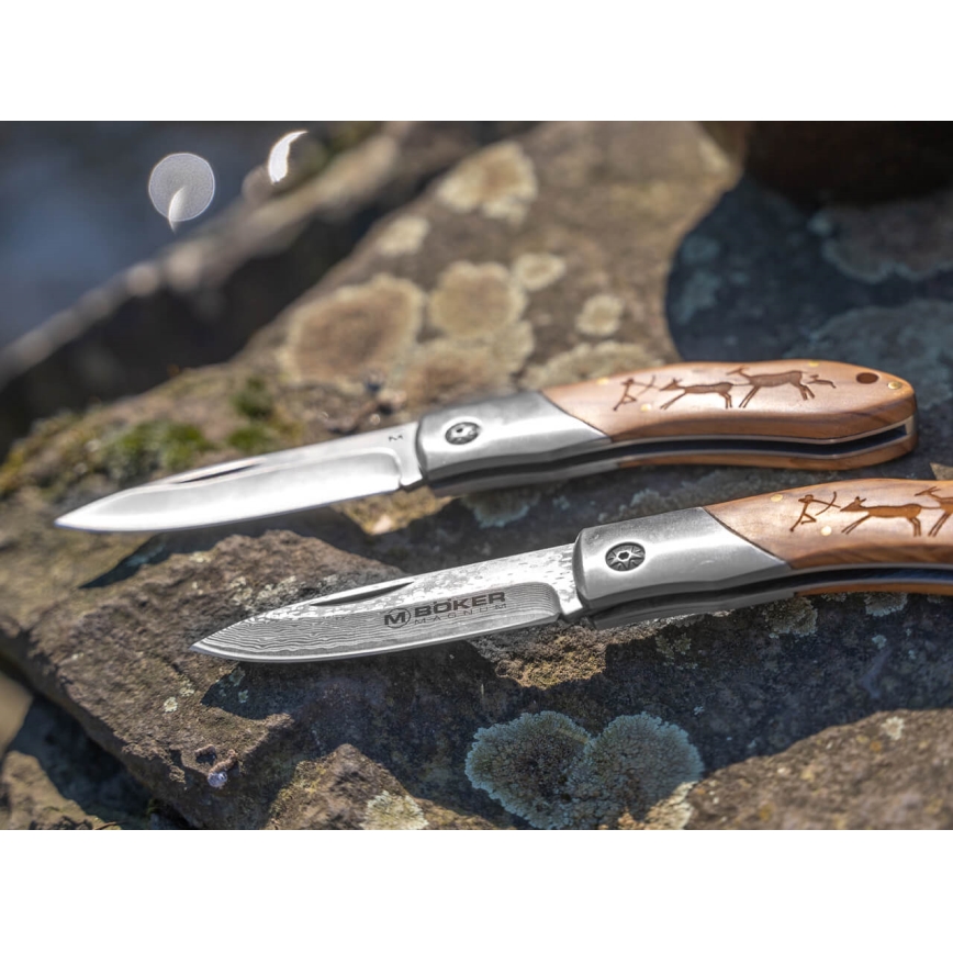 Böker - Джобен нож от дамаска стомана Magnum Caveman 19,4 см