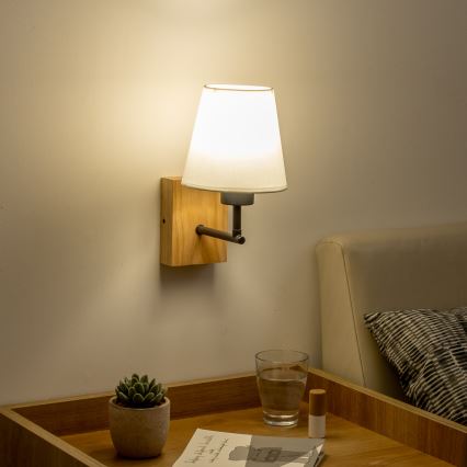 Brilagi - Аплик NUBILA WOOD 1xE27/25W/230V дъб/бял