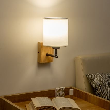 Brilagi - Аплик NUBILA WOOD 1xE27/25W/230V дъб/бял