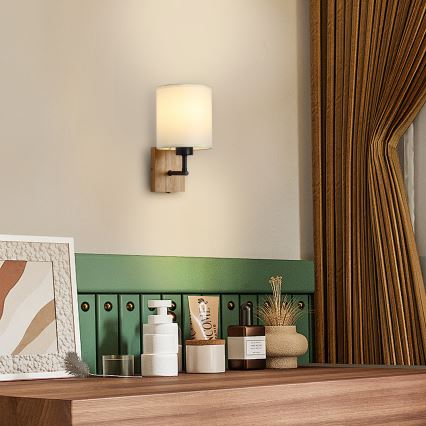 Brilagi - Аплик NUBILA WOOD 1xE27/25W/230V дъб/черен/кремав