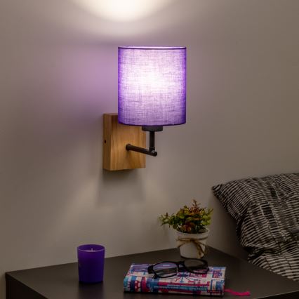Brilagi - Аплик NUBILA WOOD 1xE27/25W/230V дъб/лилава
