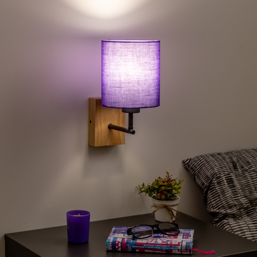 Brilagi - Аплик NUBILA WOOD 1xE27/25W/230V дъб/лилава