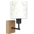 Brilagi - Детска настенна лампа BOBO WOOD 1xE27/25W/230V дъб/черен/бял/зайчета