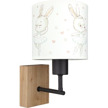 Brilagi - Детска настенна лампа BOBO WOOD 1xE27/25W/230V дъб/черен/бял/зайчета