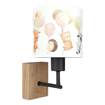 Brilagi - Детска настенна лампа BOBO WOOD 1xE27/25W/230V дъб/черно/бяло/животни