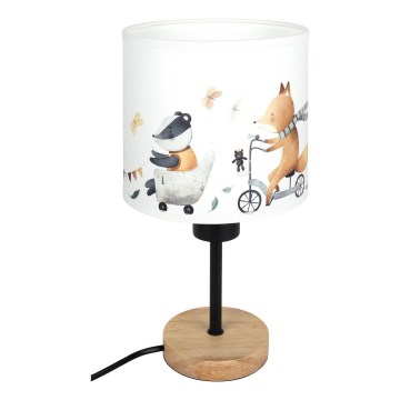 Brilagi - Детска настолна лампа BOBO WOOD 1xE27/25W/230V дъб/черен/бял/с животински мотиви