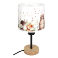 Brilagi - Детска настолна лампа BOBO WOOD 1xE27/25W/230V дъб/черен/бял/с животински мотиви