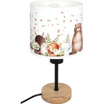 Brilagi - Детска настолна лампа BOBO WOOD 1xE27/25W/230V дъб/черен/бял/с животински мотиви