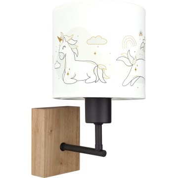 Brilagi - Детска стенна лампа BOBO WOOD 1xE27/25W/230V дъб/черен/бял/еднорози
