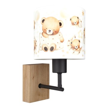 Brilagi - Детска стенна лампа BOBO WOOD 1xE27/25W/230V дъб/черен/бял/меченца
