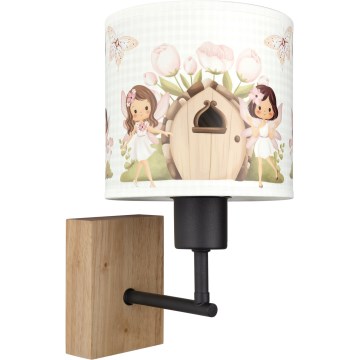 Brilagi - Детска стенна лампа BOBO WOOD 1xE27/25W/230V дъб/черен/бял/розов/феи