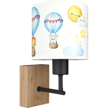 Brilagi - Детска стенна лампа BOBO WOOD 1xE27/25W/230V дъб/черен/бял/с животински мотиви