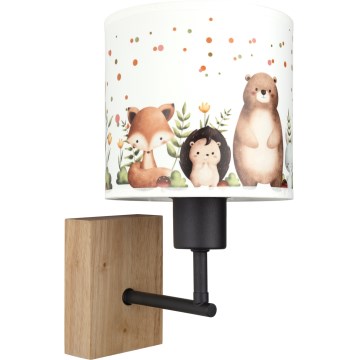 Brilagi - Детска стенна лампа BOBO WOOD 1xE27/25W/230V дъб/черен/бял/с животни