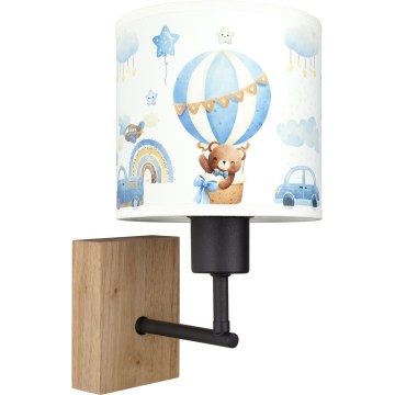 Brilagi - Детска стенна лампа BOBO WOOD 1xE27/25W/230V дъб/черен/бял/син/плюшени мечета