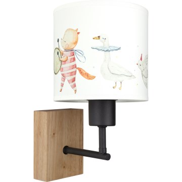 Brilagi - Детска стенна лампа BOBO WOOD 1xE27/25W/230V дъб/черна/бяла/с животински мотиви