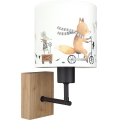 Brilagi - Детска стенна лампа BOBO WOOD 1xE27/25W/230V дъб/черно/бяло/с животински мотиви