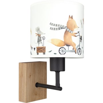 Brilagi - Детска стенна лампа BOBO WOOD 1xE27/25W/230V дъб/черно/бяло/с животински мотиви