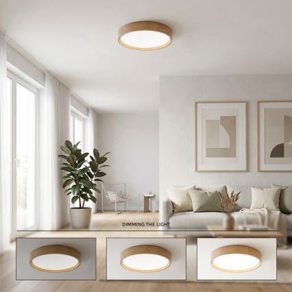 Brilagi - Димируемо таванно осветително тяло MANAROLA REMOTE LED/24W/230V 3000-6500K Ø 41 см, дъб + дистанционно управление