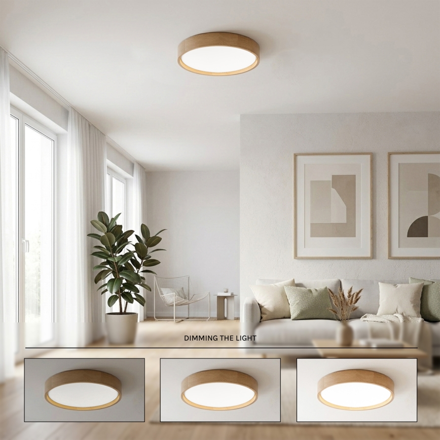 Brilagi - Димируемо таванно осветително тяло MANAROLA REMOTE LED/24W/230V 3000-6500K Ø 41 см, дъб + дистанционно управление