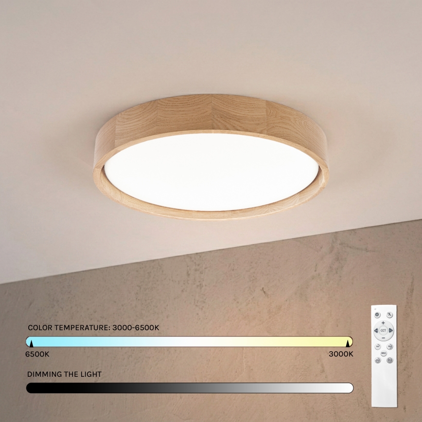 Brilagi - Димируемо таванно осветително тяло MANAROLA REMOTE LED/24W/230V 3000-6500K Ø 41 см, дъб + дистанционно управление