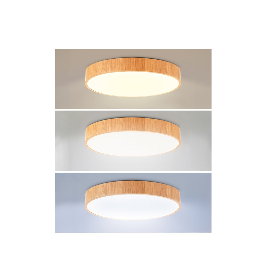 Brilagi - LED димируемо таванно осветително тяло POOL LED/50W/230V 3000-6000K, Ø 40 см, дървесен декор + дистанционно управление