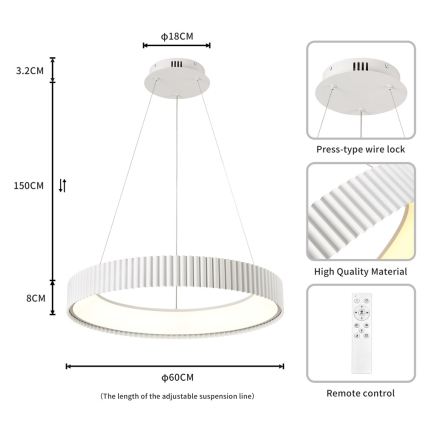 BRILAGI - LED димируем полилей на кабел FALCON MODERN LED/54W/230V 3000-6000K Ø 60 cm бял + дистанционно управление