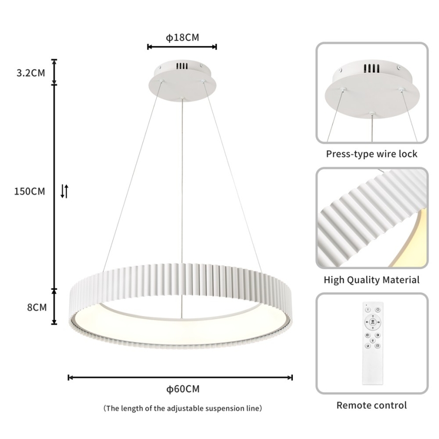 BRILAGI - LED димируем полилей на кабел FALCON MODERN LED/54W/230V 3000-6000K Ø 60 cm бял + дистанционно управление