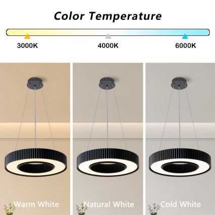 Brilagi - Димируем висящ полилей на кабел LUMIX LED/48W/230V 3000-6000K, черен, диаметър 50 cm + дистанционно управление