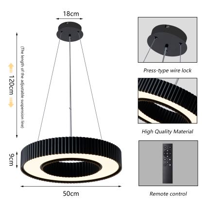 Brilagi - Димируем висящ полилей на кабел LUMIX LED/48W/230V 3000-6000K, черен, диаметър 50 cm + дистанционно управление