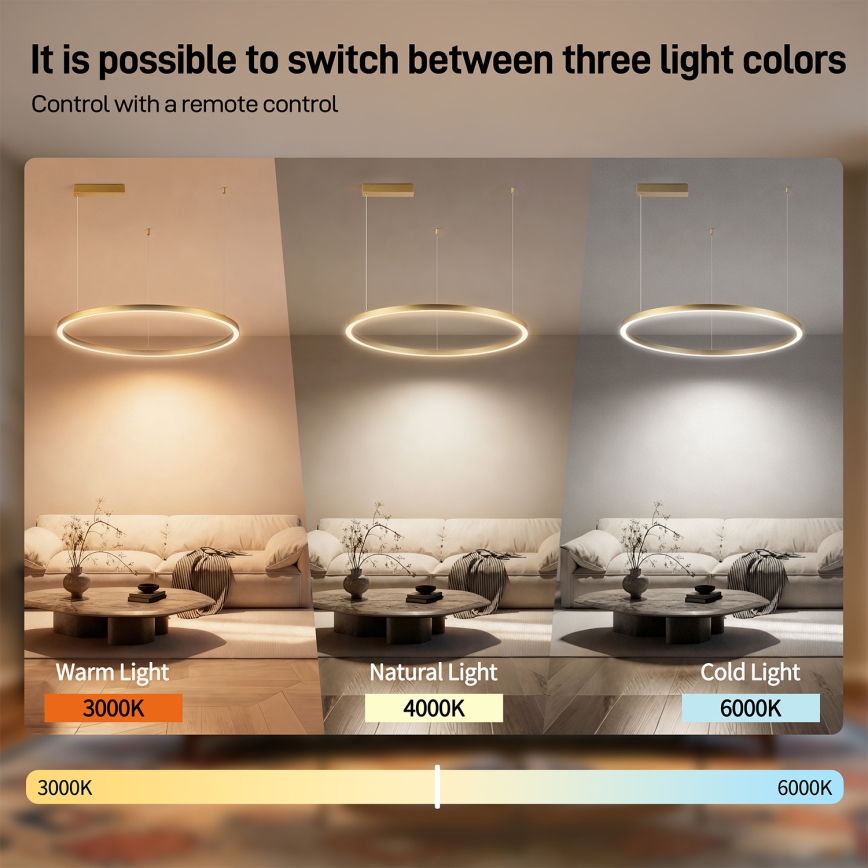 Brilagi - LED димируем полилей на кабел PORTOFINO LED/60W/230V 3000-6000K Ø 80 см златен + дистанционно управление