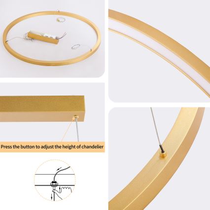 Brilagi - LED димируем полилей на кабел PORTOFINO LED/60W/230V 3000-6000K Ø 80 см златен + дистанционно управление