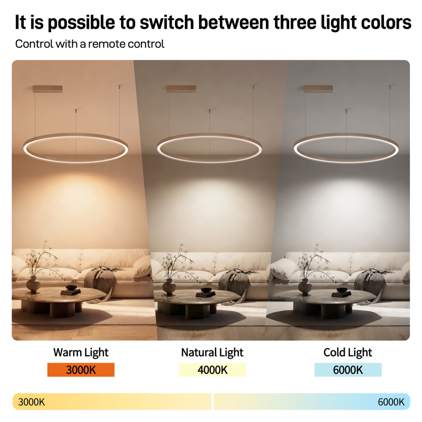 Brilagi - LED полилей на кабел с възможност за димиране PORTOFINO LED/60W/230V 3000-6000K диам. 80 cm бежов + дистанционно управление
