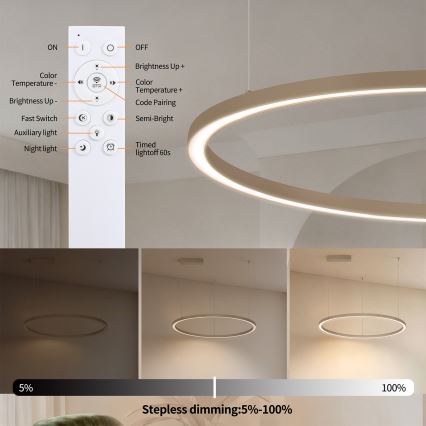 Brilagi - LED полилей на кабел с възможност за димиране PORTOFINO LED/60W/230V 3000-6000K диам. 80 cm бежов + дистанционно управление
