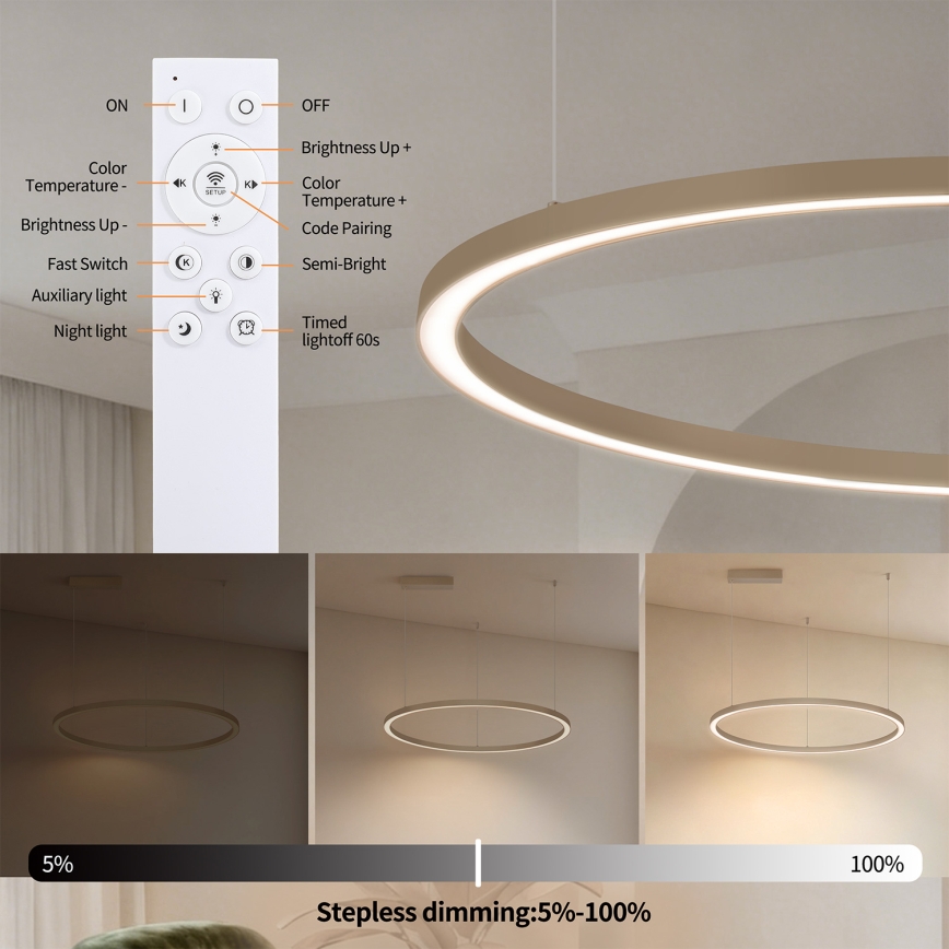 Brilagi - LED полилей на кабел с възможност за димиране PORTOFINO LED/60W/230V 3000-6000K диам. 80 cm бежов + дистанционно управление