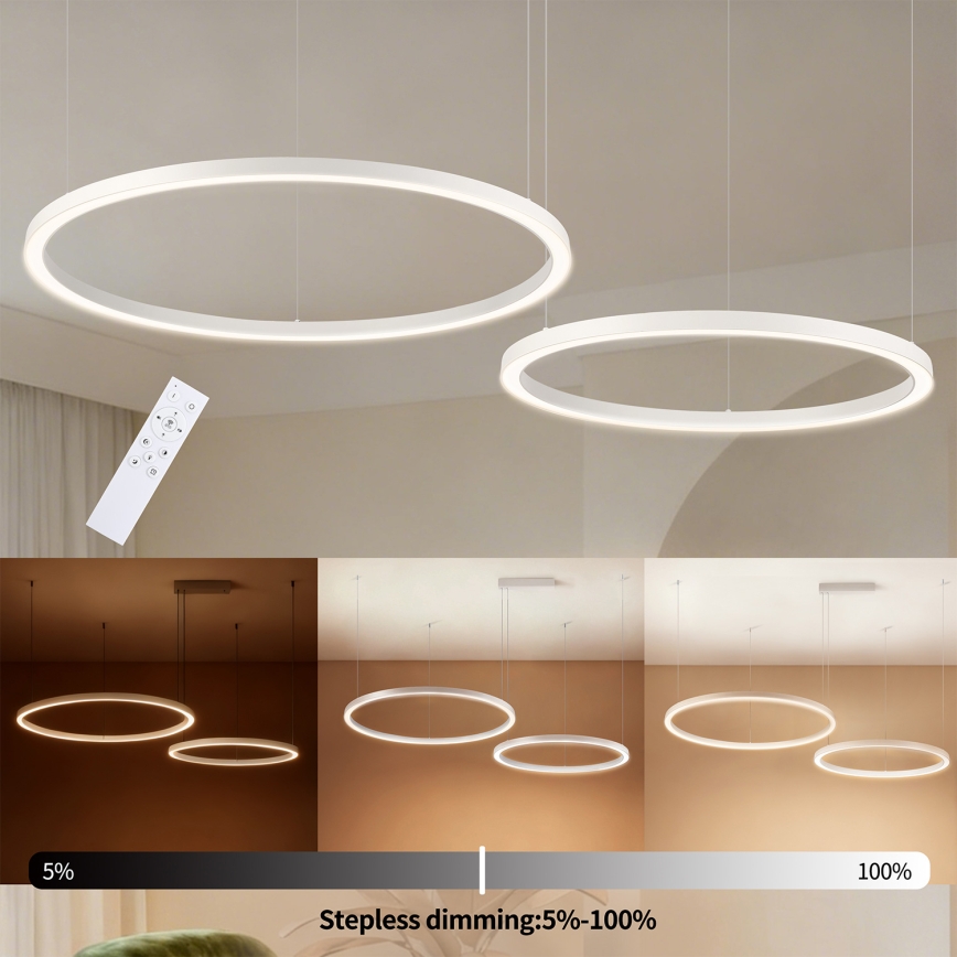 Brilagi - Полилей на кабел с възможност за димиране PORTOFINO LED/98W/230V 3000-6000K бял + дистанционно управление