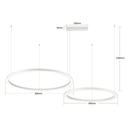 Brilagi - Полилей на кабел с възможност за димиране PORTOFINO LED/98W/230V 3000-6000K бял + дистанционно управление