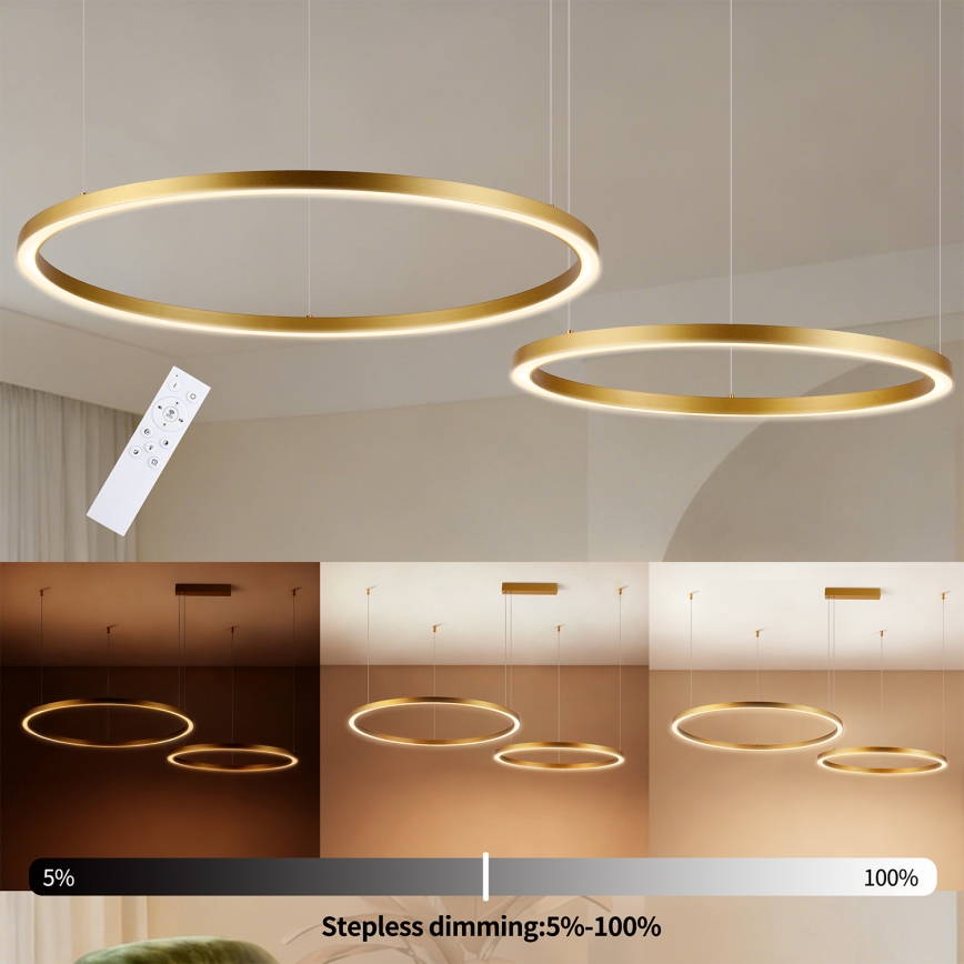 Brilagi - LED полилей с регулируема яркост на кабел PORTOFINO LED/98W/230V 3000-6000K златист + дистанционно управление