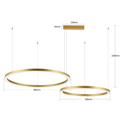 Brilagi - LED полилей с регулируема яркост на кабел PORTOFINO LED/98W/230V 3000-6000K златист + дистанционно управление