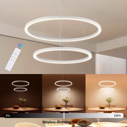 Brilagi - Димируем полилей на кабел PORTOFINO LED/98W/230V 3000–6000K Ø 80 см бял + дистанционно управление