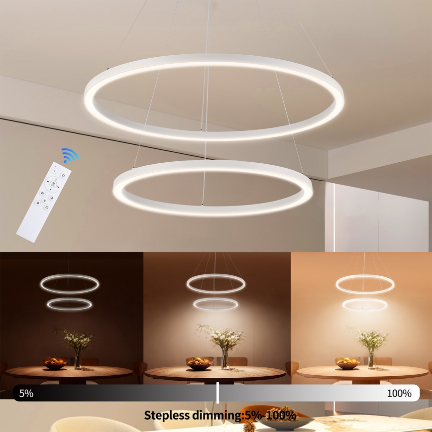 Brilagi - Димируем полилей на кабел PORTOFINO LED/98W/230V 3000–6000K Ø 80 см бял + дистанционно управление