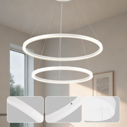 Brilagi - Димируем полилей на кабел PORTOFINO LED/98W/230V 3000–6000K Ø 80 см бял + дистанционно управление