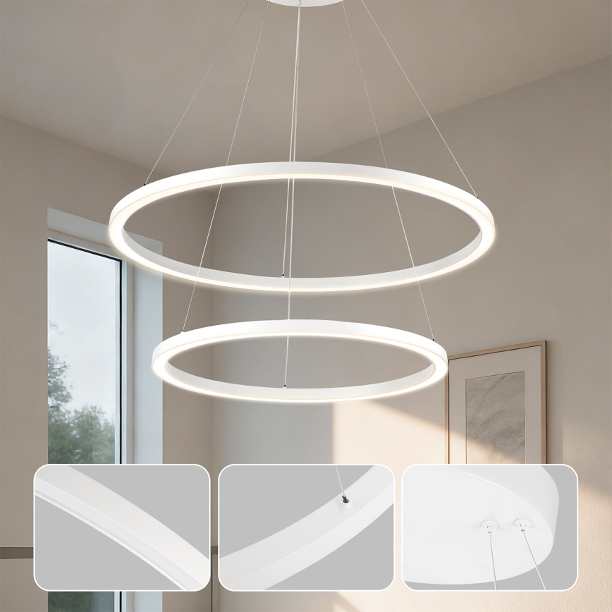 Brilagi - Димируем полилей на кабел PORTOFINO LED/98W/230V 3000–6000K Ø 80 см бял + дистанционно управление