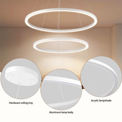 Brilagi - Димируем полилей на кабел PORTOFINO LED/98W/230V 3000–6000K Ø 80 см бял + дистанционно управление
