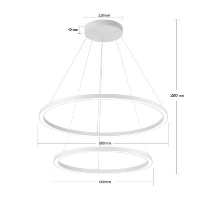 Brilagi - Димируем полилей на кабел PORTOFINO LED/98W/230V 3000–6000K Ø 80 см бял + дистанционно управление