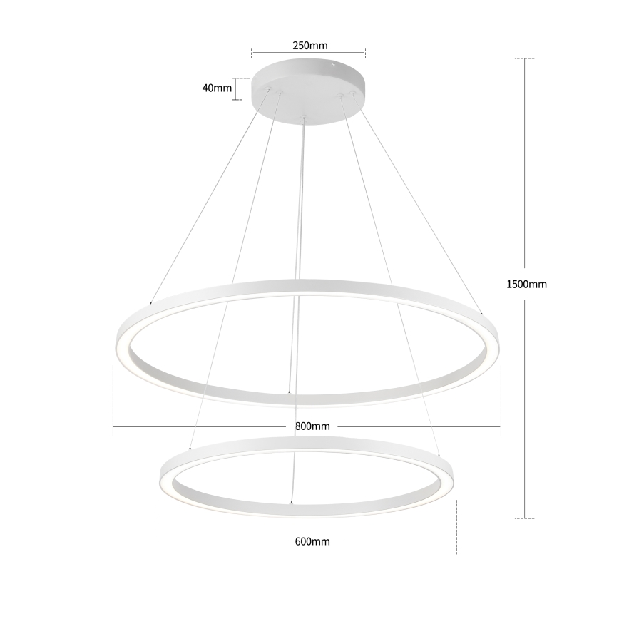 Brilagi - Димируем полилей на кабел PORTOFINO LED/98W/230V 3000–6000K Ø 80 см бял + дистанционно управление