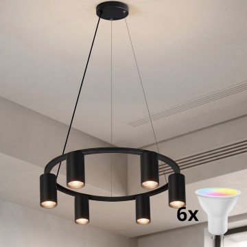 Brilagi - Димируем LED RGBW полилей на кабел SELE 6xGU10/6,5W/230V 2700-6500K черен + дистанционно управление