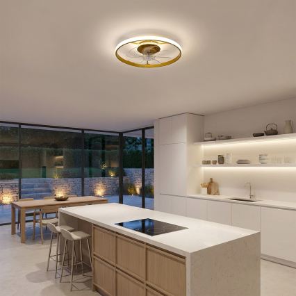 Brilagi - LED димируем таванен вентилатор LED/66W/230V 55 см бял/златист + дистанционно управление