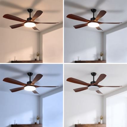 Brilagi - Таванен вентилатор с димируема LED/34W/230V 3000-6500K Ø 132 cm черен/кафяв + дистанционно управление
