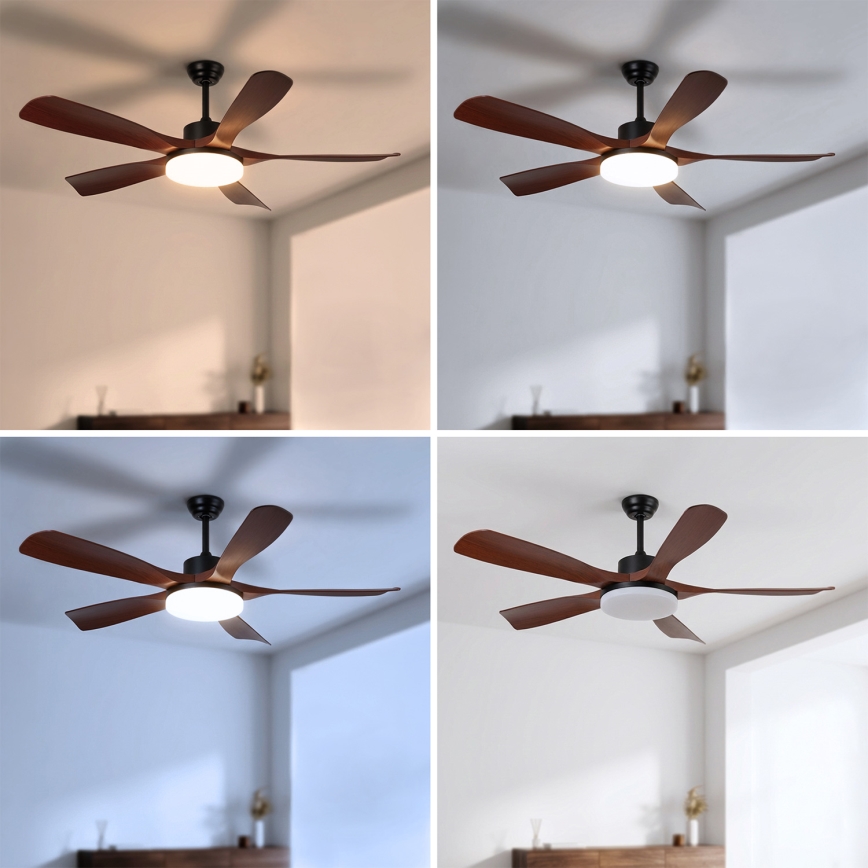 Brilagi - Таванен вентилатор с димируема LED/34W/230V 3000-6500K Ø 132 cm черен/кафяв + дистанционно управление
