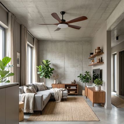 Brilagi - LED таванен вентилатор с възможност за димиране LED/34W/230V 132 cm черен/кафяв + дистанционно управление